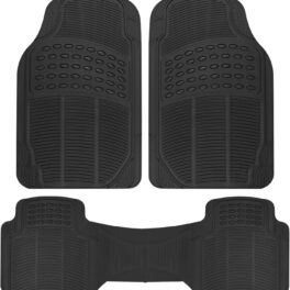BDK ProLiner Car Floor Mats for Cars Trucks SUV, 3-Piece All-Weather Heavy Duty Rubber Liners with Universal Trimmable Fit, Durable Waterproof Vehicle Auto Floor Mats with Capture Ridges Black