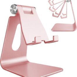 CreaDream Adjustable Cell Phone Stand, Phone Stand, Cradle, Dock, Holder, Aluminum Desktop Stand Compatible with Phone 16 15 14 13 12 11 Pro Max Plus SE, Accessories Desk, All Mobile Phones-Rose Gold